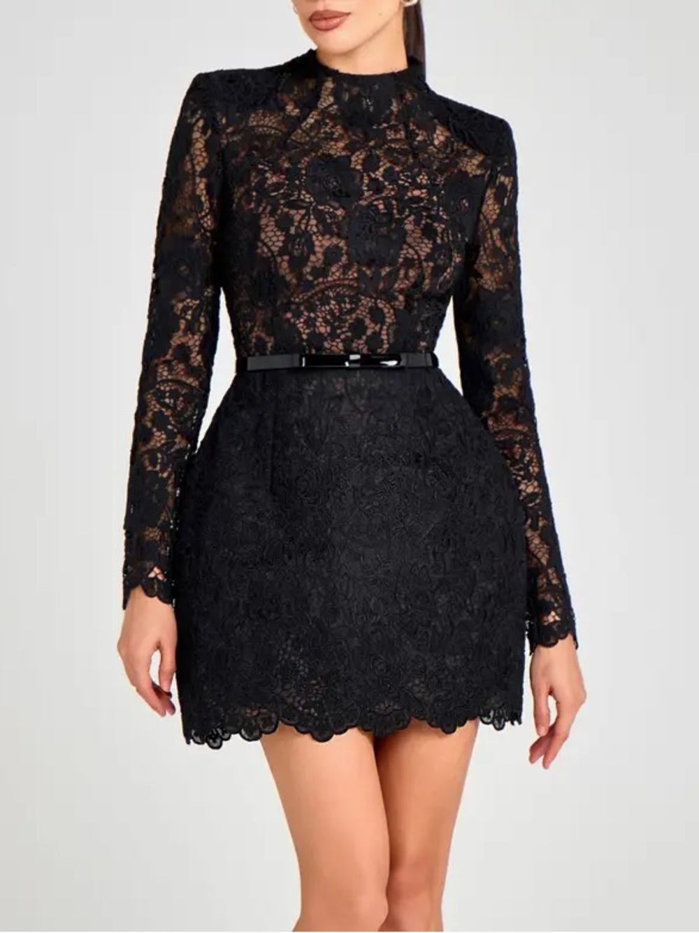 Nadine Merabi Addison Long Sleeve Lace Overlay Cocktail Minidress 4